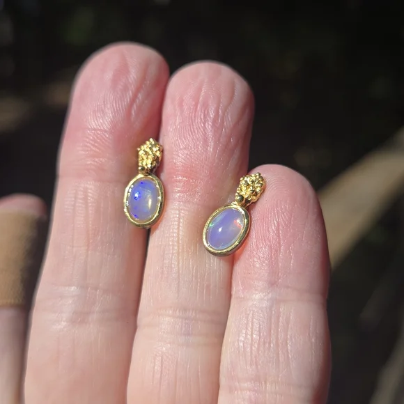 Opal 1.5k Each Natural Gemstone Sterling Rhodium & Gold Earrings - Picture 1 of 9